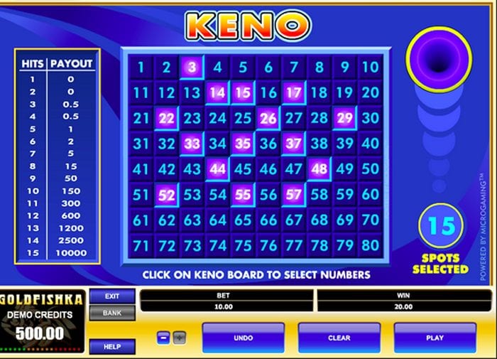 play keno online with bonus free