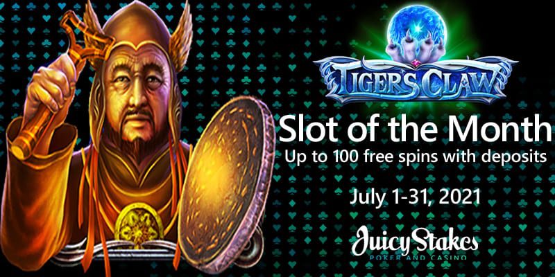 Dazzle up to 100 free spins on Tiger's Claw slot machine at Juicy Stakes Casino