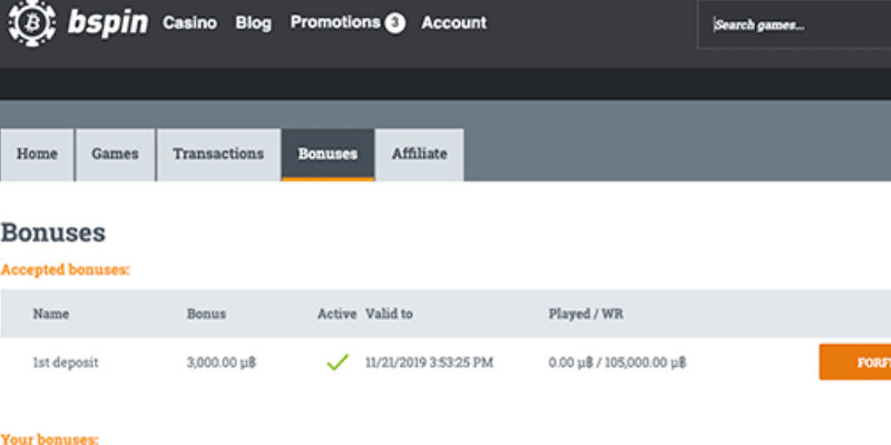 bspin io Casino Bonus