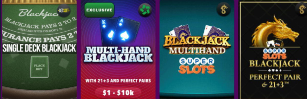 screenshot of blackjack games at super slots casino